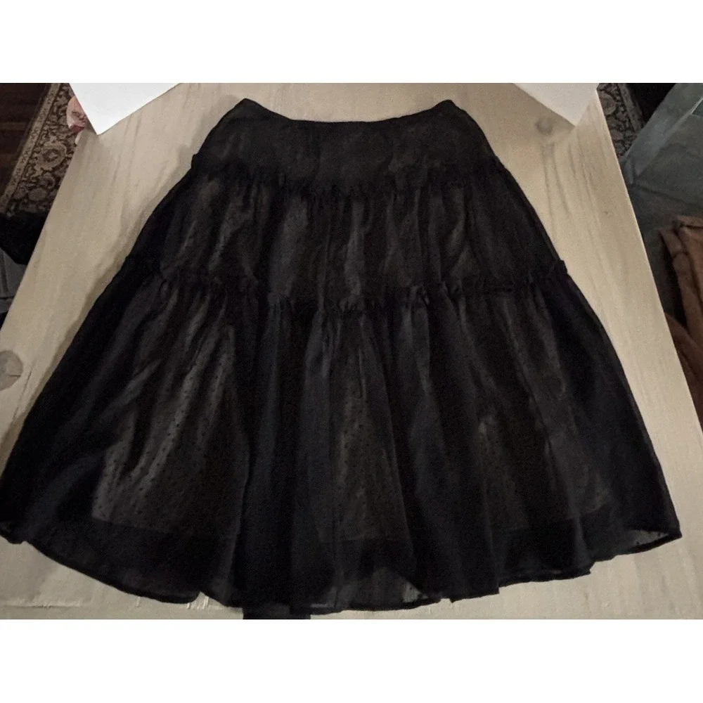 Simonton Says Black Sheer Polka Dot Tiered Skirt Women's Flowy Boho A-Line Large